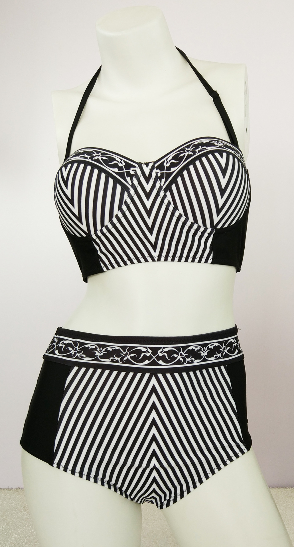 F4627 Women’s Retro Printed Padded Push Up High Waist Bikini Set